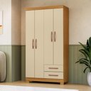 Ver imagem 1 de Guarda-Roupa Solteiro com 4 Portas e 2 Gavetas 100cm Multimóveis CR35675 Madeirado/Off White