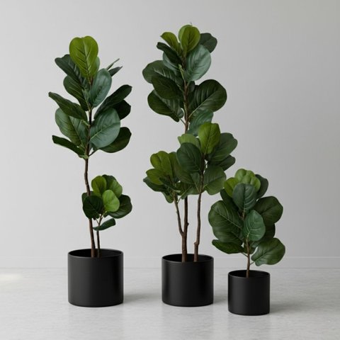 Kit 4 Árvores Ficus Artificial Detalhadas Revestidas em Silicone para Compor Vaso Decorativo Grande