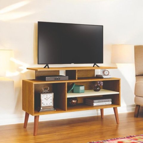 Rack Bordeaux para TV 42 Polegadas 110cm com Nichos Naturalle e Off White Carmolar Móveis