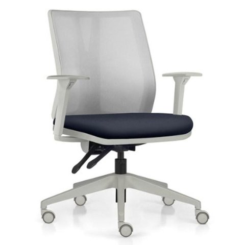 Cadeira de Escritório Giratória Diretor Flow F02 Base Cinza Sintético Azul - Lyam Decor
