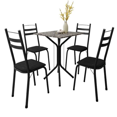 Conjunto de Mesa Sala de Jantar com 4 Cadeiras Leia Tubular Granito Artefamol