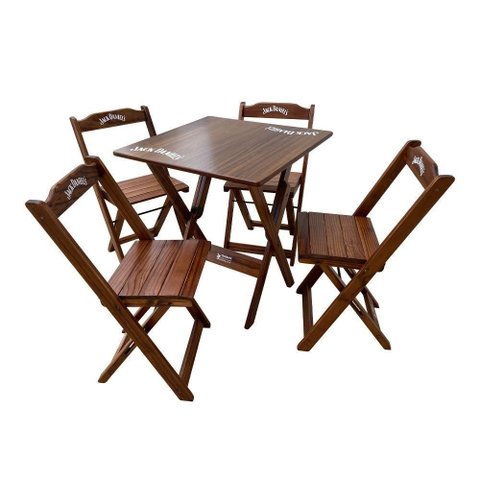 Conjunto Mesa Dobrável 60x60 com 4 Cadeiras de Madeira Personalizada Jack Imbuia - Tarimatã