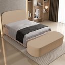 Ver imagem 6 de Cabeceira Cama Box Casal 160cm Lanna com Puff Recamier Doha W01 Linho Bege Escuro - Lyam Decor