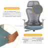 Cadeira Escritório Presidente Bio Ergonômica Suporte Lombar Cabeça Ajustável Sistema Relax Cinza - 3