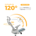 Ver imagem 4 de Cadeira Escritório Presidente Bio Ergonômica Suporte Lombar Cabeça Ajustável Sistema Relax Cinza