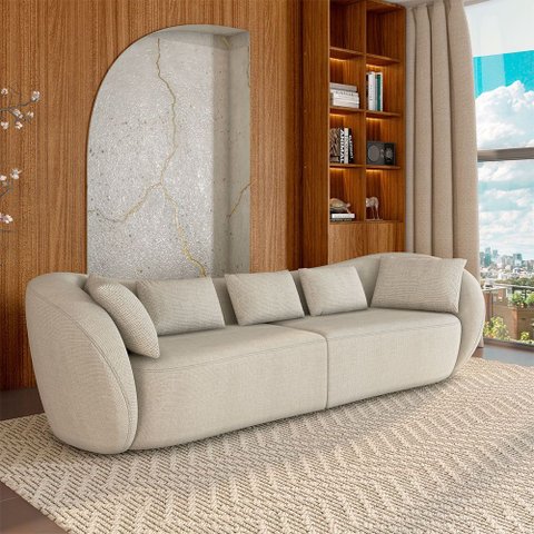 Sofá Bipartido Sala de Estar Diamond 292cm com Almofadas Soltas Linho Off White G52 - Gran Belo