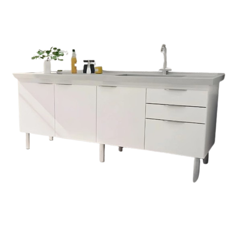 Gabinete de Cozinha 174cm Armário Pia 3 Gavetas e 3 Portas:branco