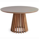 Ver imagem 1 de Mesa de Jantar Brisa Tampo Redondo Vidro Off White Base Verniz Avela 130cm - 50981