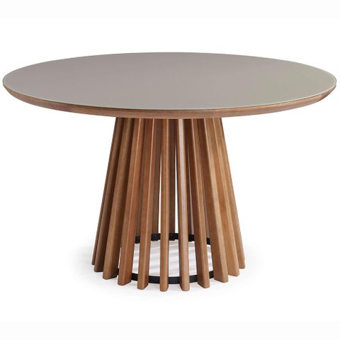 Mesa de Jantar Brisa Tampo Redondo Vidro Off White Base Verniz Avela 130cm - 50981