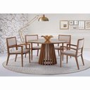 Ver imagem 3 de Mesa de Jantar Brisa Tampo Redondo Vidro Off White Base Verniz Avela 130cm - 50981