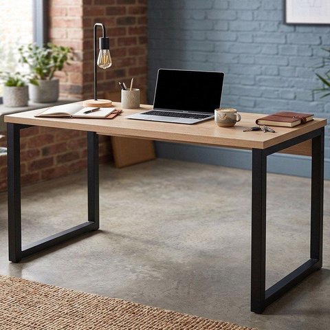 Escrivaninha Mesa Escritório Office 120cm Industrial Preto Fosco e Carvalho