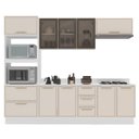 Ver imagem 2 de Cozinha Amara Armários Aéreos Porta Vidro Torre Quente Balcões Tampo Rodapé Branco/Creme 250782