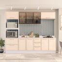 Ver imagem 1 de Cozinha Amara Armários Aéreos Porta Vidro Torre Quente Balcões Tampo Rodapé Branco/Creme 250782