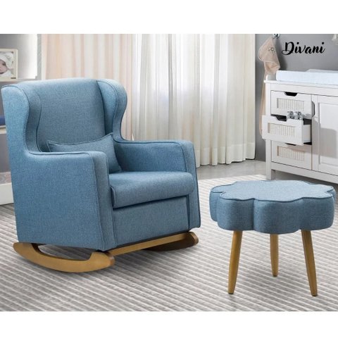 Poltrona de Amamentação e Balanço com Puff em Suede Confortável