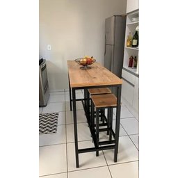 Mesa Bistrô Estilo/Modelo Industrial com 4 banquetas (1,40 x 0,60) - 1