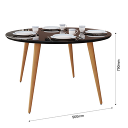 Mesa de Jantar Redonda 4 Lugares com Pés Palito e Tampo de Vidro Mdf:preto - 3