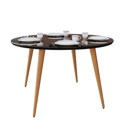 Mesa de Jantar Redonda 4 Lugares com Pés Palito e Tampo de Vidro Mdf:preto - 2