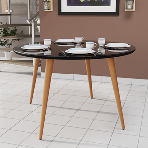 Mesa de Jantar Redonda 4 Lugares com Pés Palito e Tampo de Vidro Mdf:preto