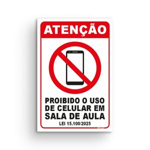 Adesivos Atenção Proibido o Uso de Celular em Sala de Aula 18x12cm - Kit 10 Un