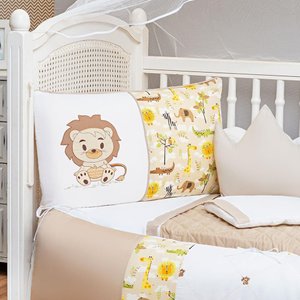 Kit Protetor Berço Leão Selva Safari Bege 11 Peças