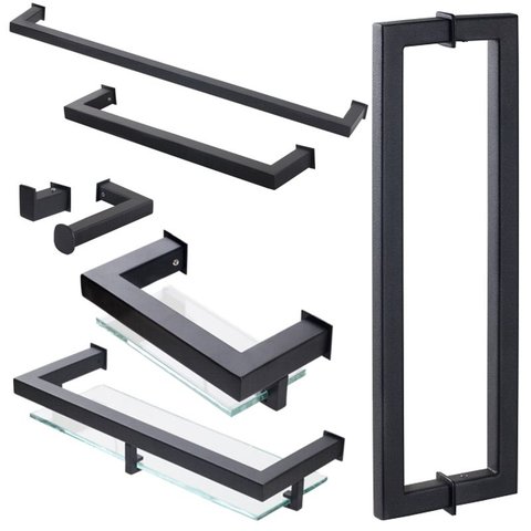Kit de Acessórios para Banheiro com 7 Peças em Aço Inox Black Matte Preto Fosco Stainless