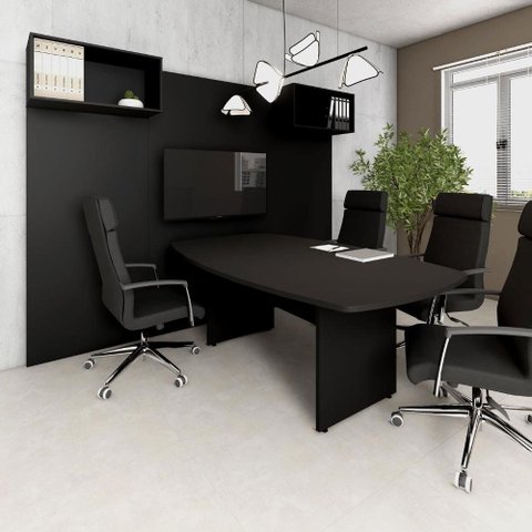 Mesa de Reunião Orgânica 180cm x 110cm com Pés Painel Escritório F5 Office Cor:Preto