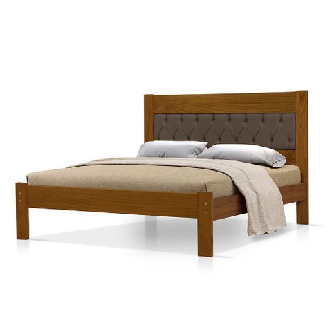 Cama de Casal Viena com Cabeceira Captonê Veludo Marrom Madeira Castanho