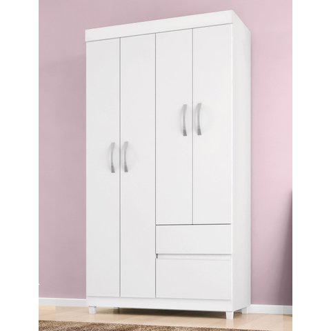 Guarda Roupa Lótus 4 Portas 2 Gavetas 1m Cor Flex - Branco/rosa Demóbile