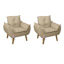 Ver imagem 2 de Kit 2 Poltronas Decorativas e Puff Opala Suede Bege Linho Smf Decor