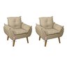 Kit 2 Poltronas Decorativas e Puff Opala Suede Bege Linho Smf Decor - 2