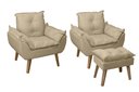 Ver imagem 1 de Kit 2 Poltronas Decorativas e Puff Opala Suede Bege Linho Smf Decor