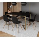 Ver imagem 1 de Mesa Jantar Industrial Retangular 137X90Cm Preta Base V Dourada Com 6 Cadeiras Madeira Cor: Preto