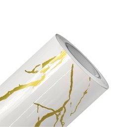 Papel de Parede Mármore Alba Imperial Branco Dourado Vinil Adesivo Impermeável Pia Box Mesa Banheiro - 1