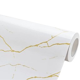 Papel de Parede Mármore Alba Imperial Branco Dourado Vinil Adesivo Impermeável Pia Box Mesa Banheiro - 3