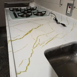 Papel de Parede Mármore Alba Imperial Branco Dourado Vinil Adesivo Impermeável Pia Box Mesa Banheiro - 6