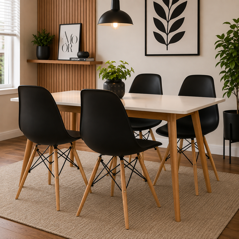 Kit c/ 4 Cadeiras Charles Eames Wood DKR Eiffel Pretas