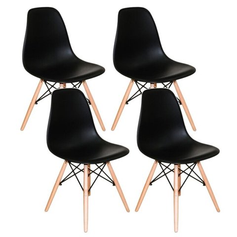 Kit c/ 4 Cadeiras Charles Eames Wood DKR Eiffel Pretas