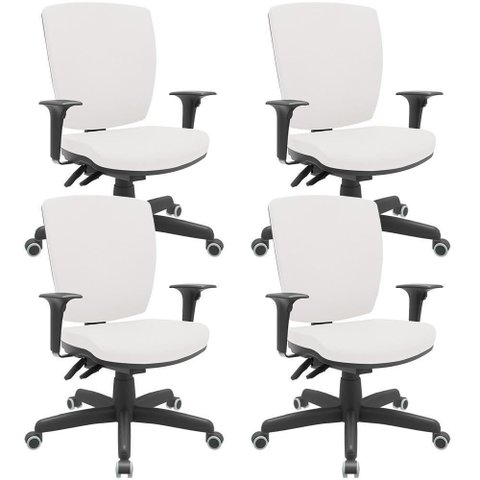 Kit 04 Cadeiras de Escritório Diretor Office Giratória Preto Alta Flexi P03 Vinil branco - lyam