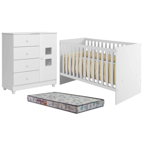 Berço Americano Soft com Cômoda Life Branco Acetinado Colchão Sleep - Tigus