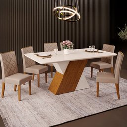 Mesa Rubi Tampo Chanfrado Curvo para 6 Lugares DJ Móveis - 2