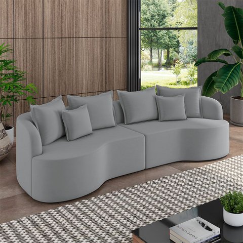 Sofá Living Decorativo Salinas 4 ou Mais Lugares com Almofadas 270cm Modulado Veludo Cinza G33- Gran
