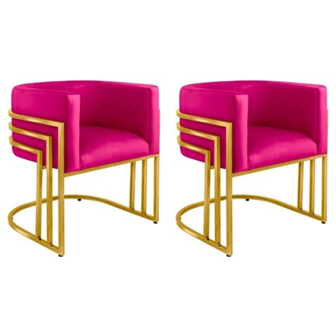 Kit 02 Cadeiras Poltrona Luxo Base de Metal Tripla Dourado Sala de Jantar Cozinha Recepção Veludo Ro