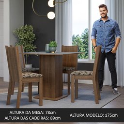 Conjunto Sala de Jantar Mesa Tampo de Madeira 4 Cadeiras Rustic/cinza/bege Marrom Samara Madesa - 5