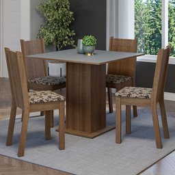 Conjunto Sala de Jantar Mesa Tampo de Madeira 4 Cadeiras Rustic/cinza/bege Marrom Samara Madesa - 1