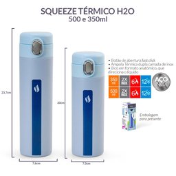 Squeeze Térmico H2o Aço Inox 350 Ml Azul Termopro - 6