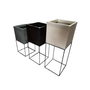 Kit 3 Vasos Planta com Suporte Grid 60 x 70 x 80 BGPLASTICOS V1030SK3 PRETO 002