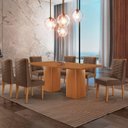 Ver imagem 1 de Mesa de Jantar Eloise 180cm Tampo Mdf 6 Cadeiras Moderna Veludo Marrom/naturalle