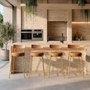 Ver imagem 1 de Banqueta Cozinha Média Encosto Castanho KIT4 Industrial Dourado Londrina PU D03 - D'Rossi