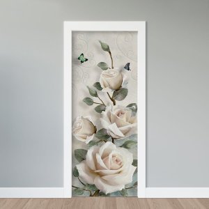 Adesivo de Porta - Rosas Brancas Retrô