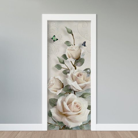 Adesivo de Porta - Rosas Brancas Retrô